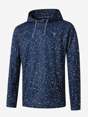 Front 3D view of trendy print fleece hoodies, clean silhouette in modern polka dots design