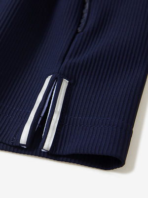 Vertical Stripes Ribbed Knit Hoodies Sweatshirt