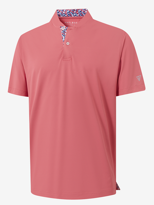 3D render of brick red Moisture-Wicking Short Sleeve Henley Shirt.