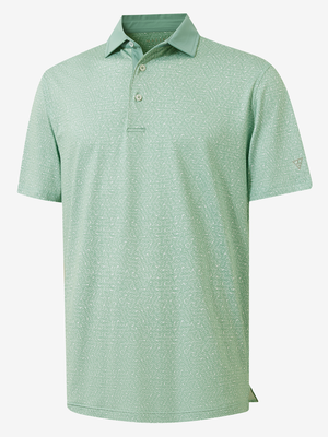 3D view of green abstract lines lightweight stretch upgraded print golf polo shirts.