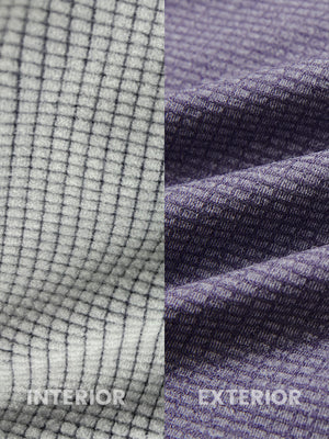 Close-up of melange fabric on warm fleece golf hoodies pullover, showing texture and detail in purple melange.