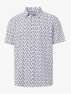 3D display of WHITE PURPLE SHARK Stylish Printing Summer Shirt.