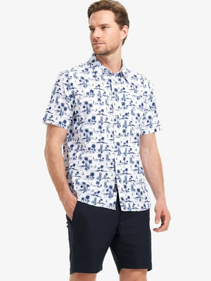 Front half-body view wearing WHITE SAND PINEAPPLE Stylish Printing Summer Shirt.