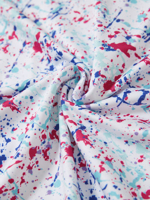 Close-up fabric detail of lightweight print long sleeve polo, breathable texture and soft feel in white painting