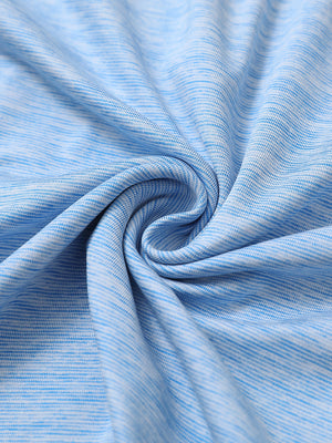 Sky blue heather pinstripe brushed fabric detail of dry fit quarter zip golf pullover